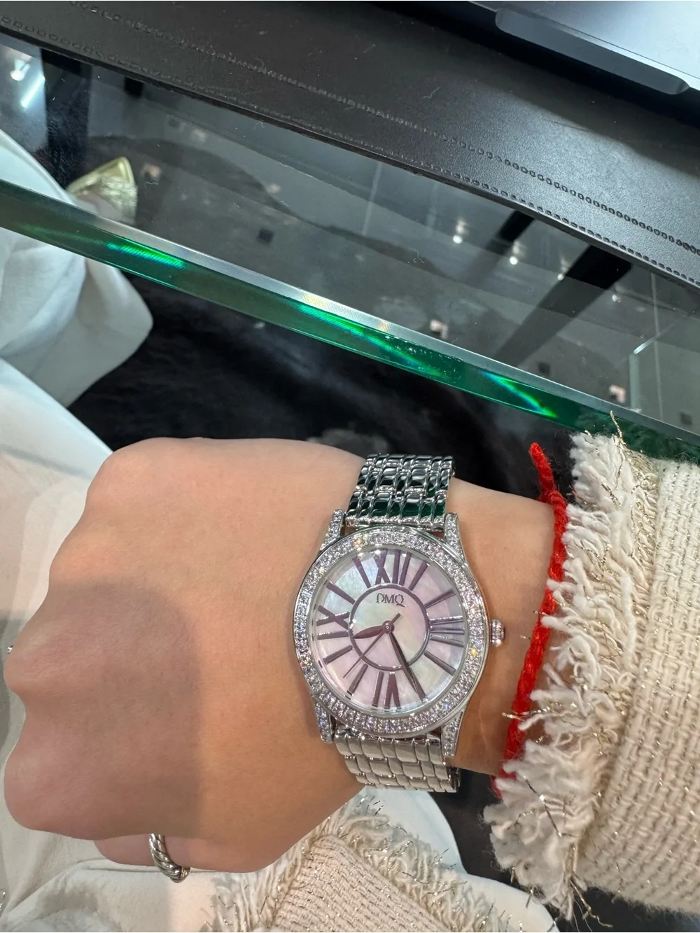 New DMQ Women's Silver-Tone Quartz Watch - Crystal Bezel